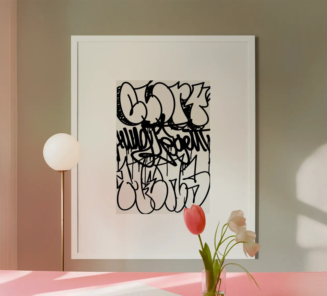 Black and White Graffiti poster con telaio in plastica da Flo Klein