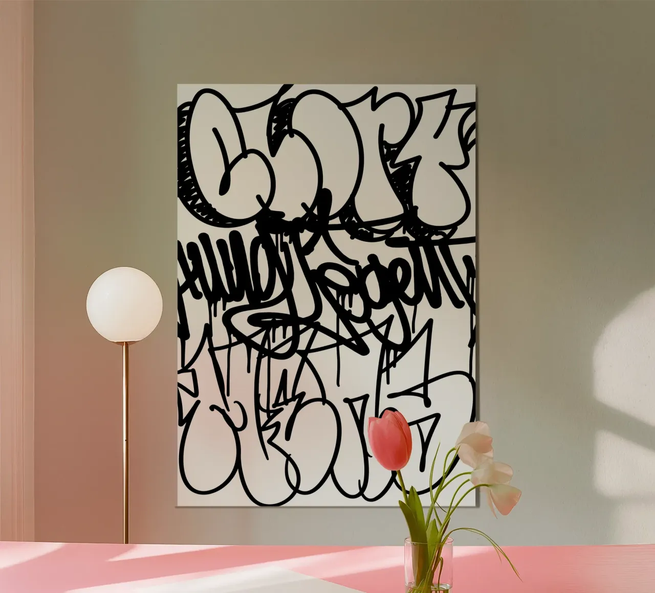 Black and White Graffiti poster con telaio in plastica da Flo Klein