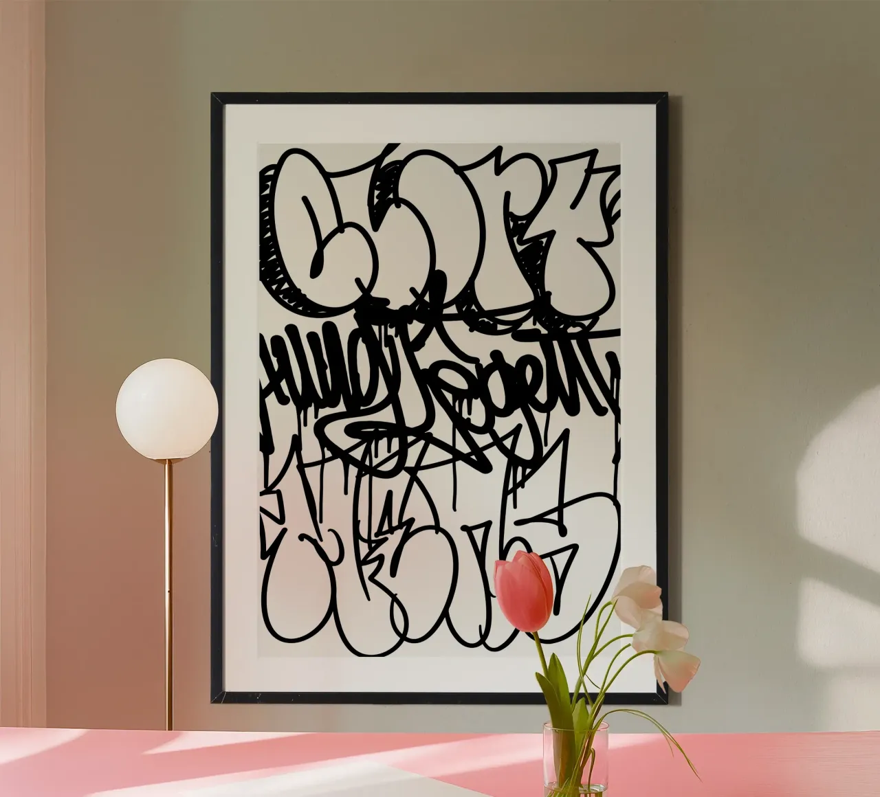 Black and White Graffiti poster con telaio in plastica da Flo Klein