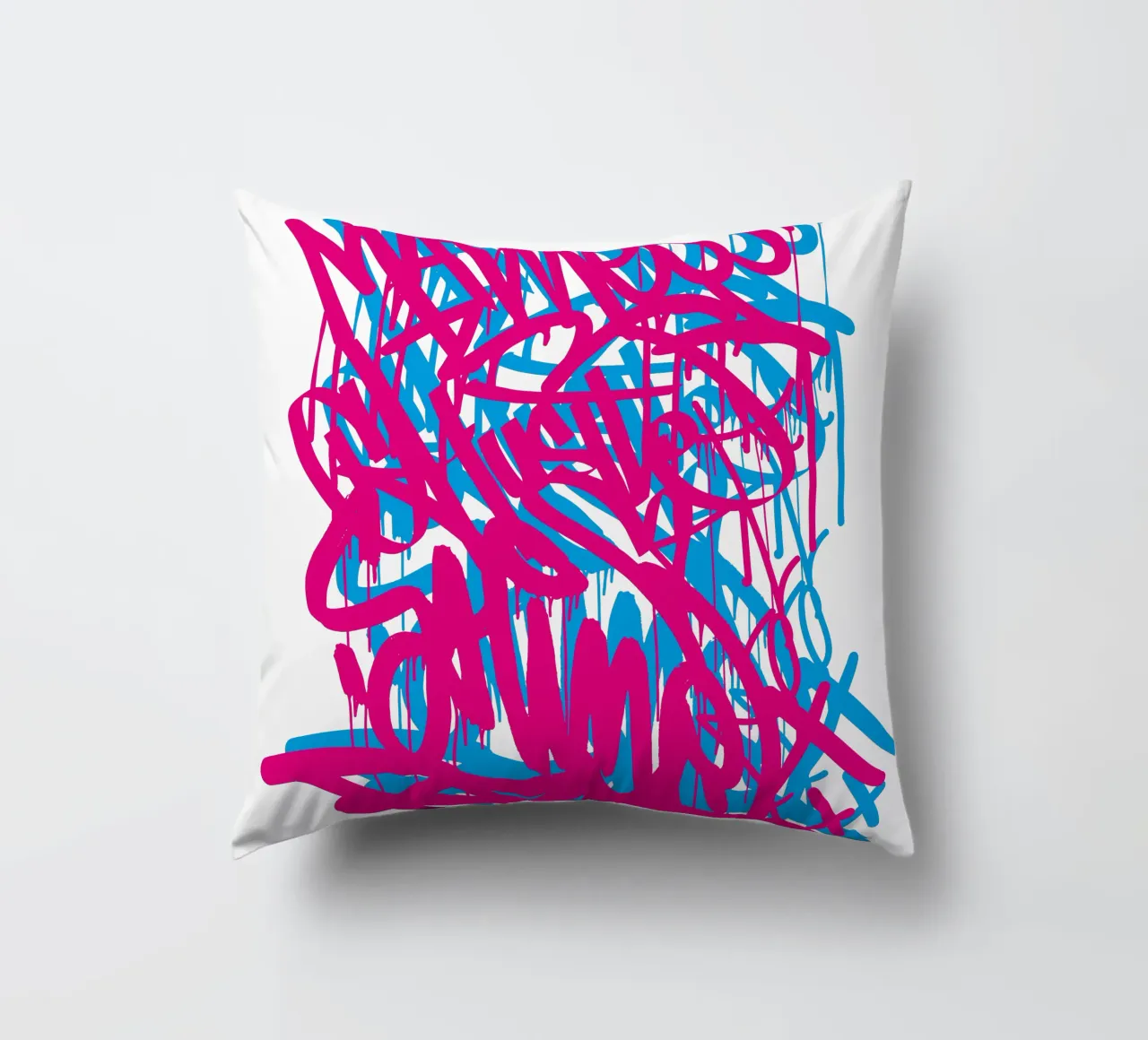 Graffiti red and blue decorative cushion by Flo Klein
