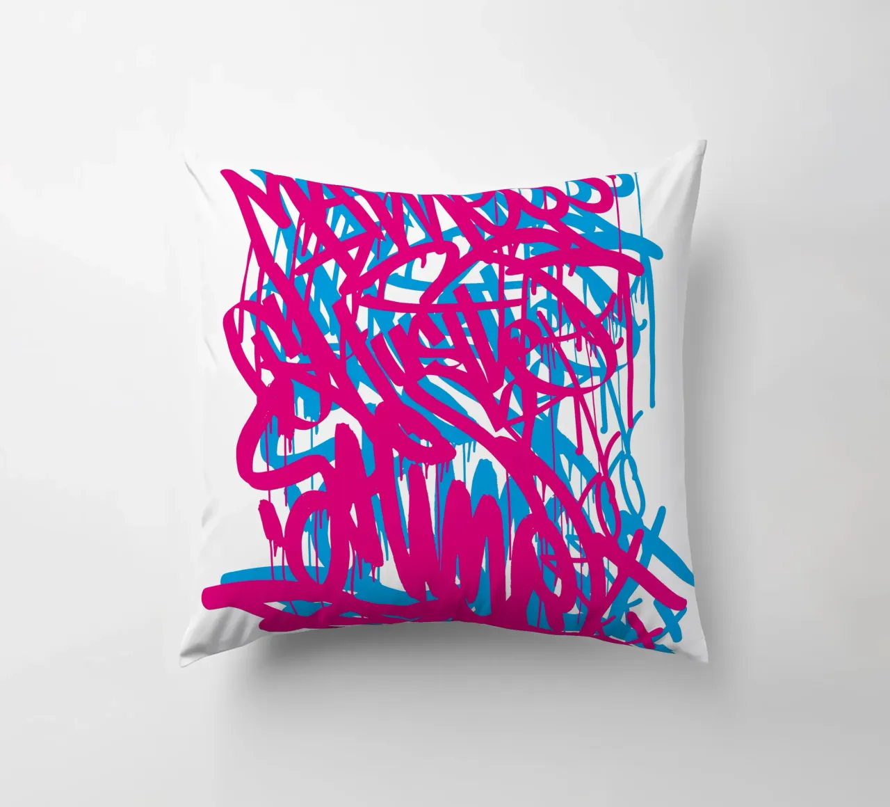 Graffiti red and blue decorative cushion by Flo Klein