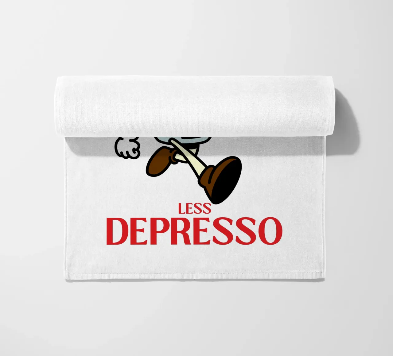 More Espresso, Less Depresso, Retro Coffee Cartoon beach towel by Peaches Art Prints