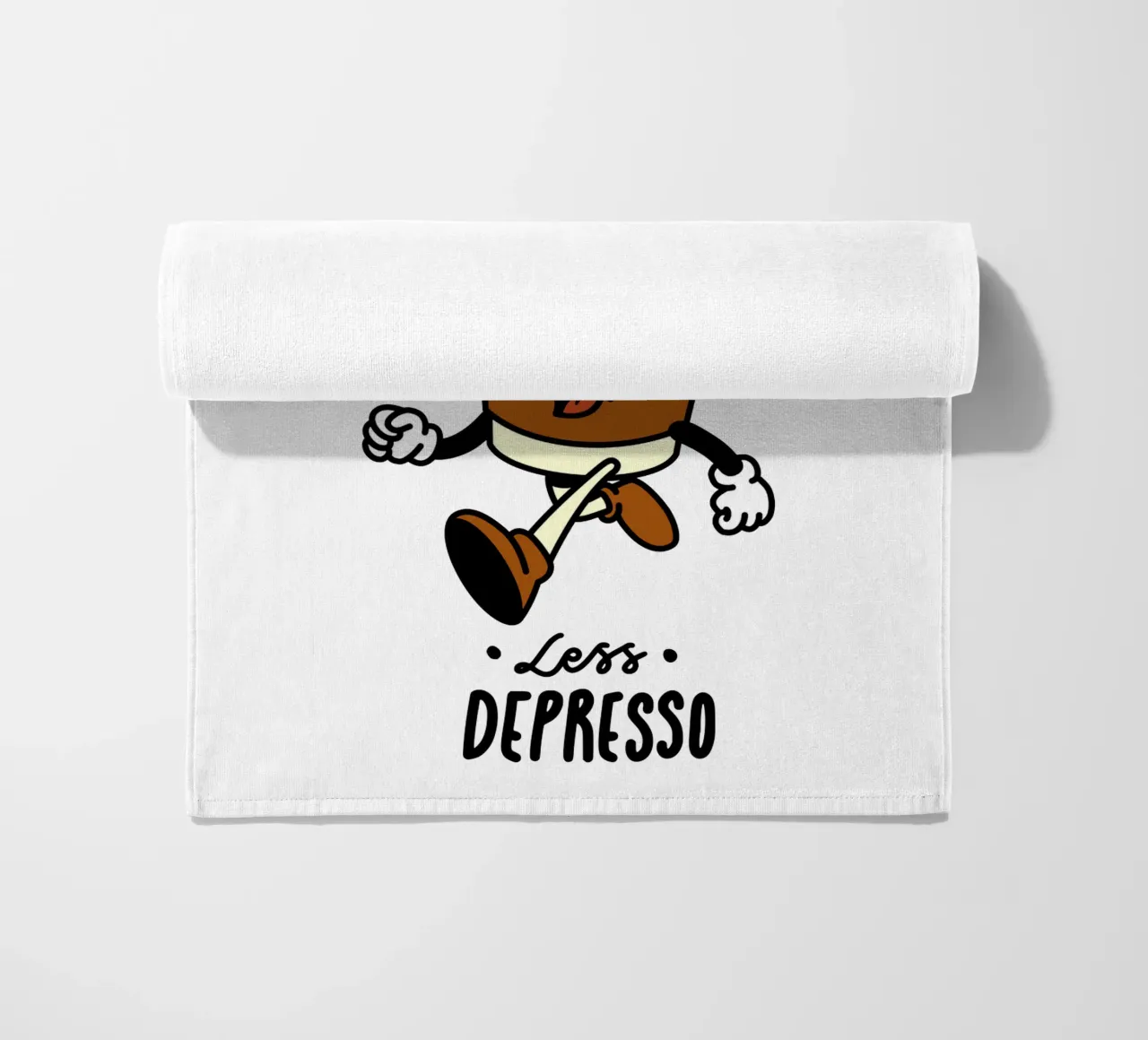 More Espresso, Less Depresso, Retro Take Away Coffee Cartoon telo mare da Peaches Art Prints