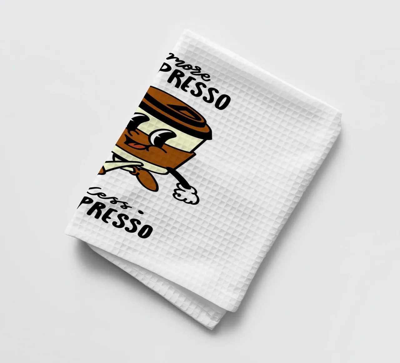 Plus d'expresso, moins de dépresso, caricature de café à emporter rétro torchon de Peaches Art Prints