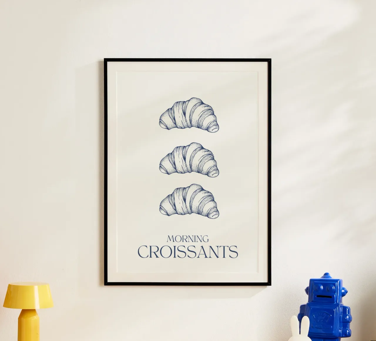 Croissant del mattino - Illustrazione alimentare poster con telaio in legno da Peaches Art Prints