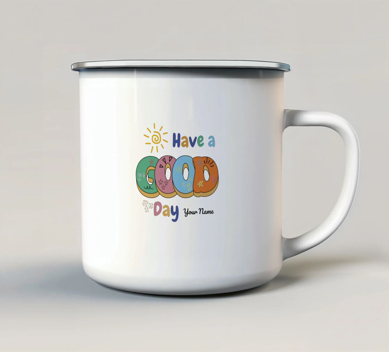 Solo buone vibrazioni tazza in smalto da Doodle Dreams Art