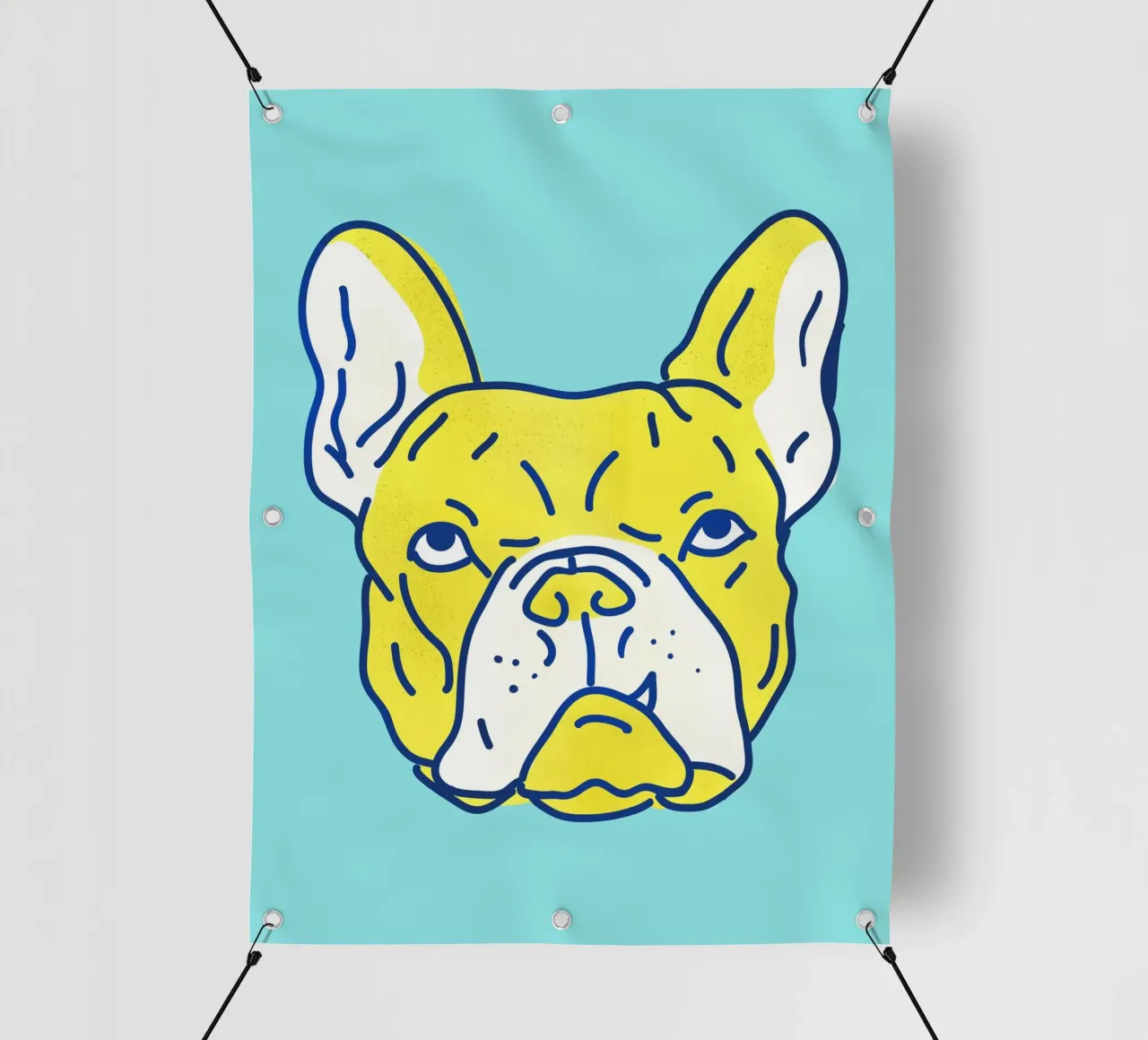 Pop Art Bulldog Portrait in Neon Blue and Yellow telo in pvc da showmemars