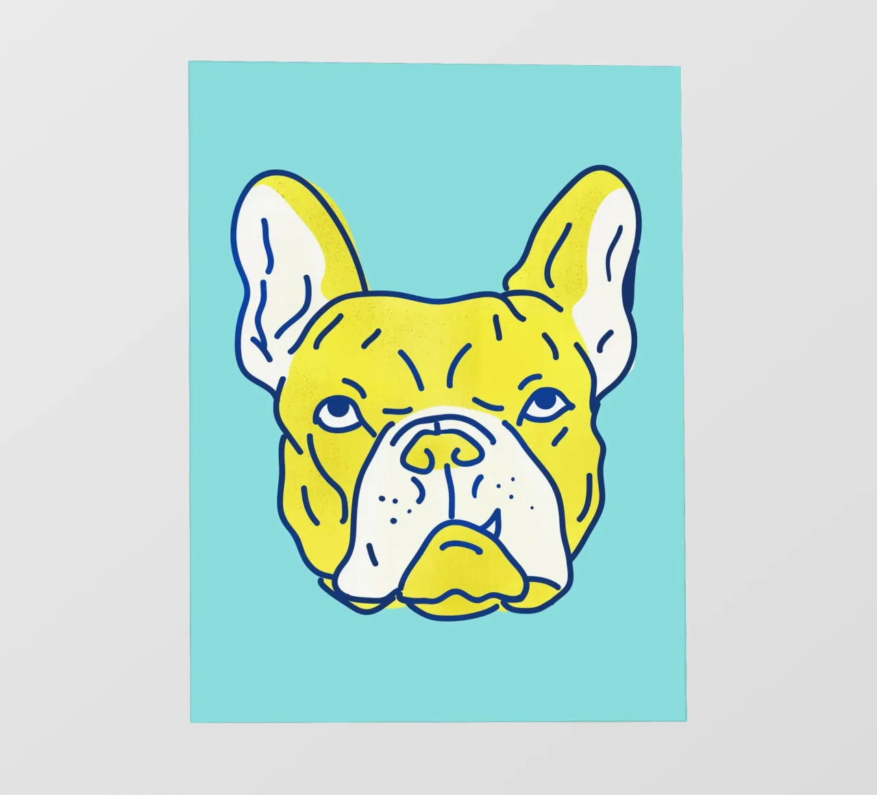 Pop Art Bulldog Portrait in Neon Blue and Yellow telo in pvc da showmemars