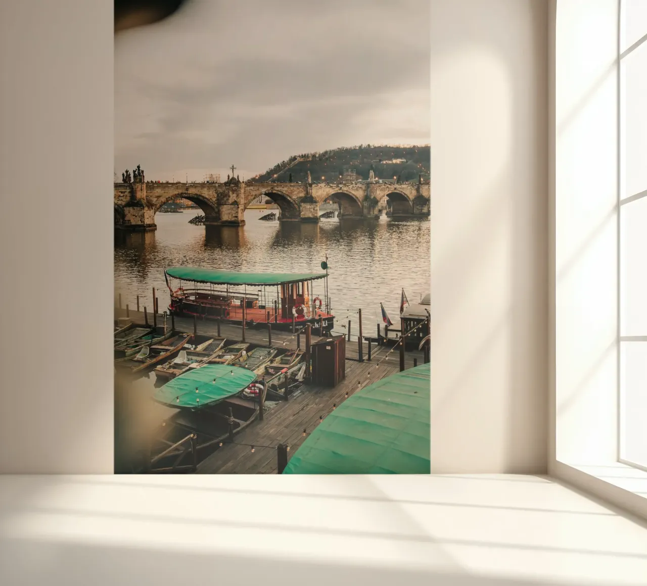 Evening atmosphere in Prague - twilight at Charles Bridge photo wallpaper by Bold and Retro