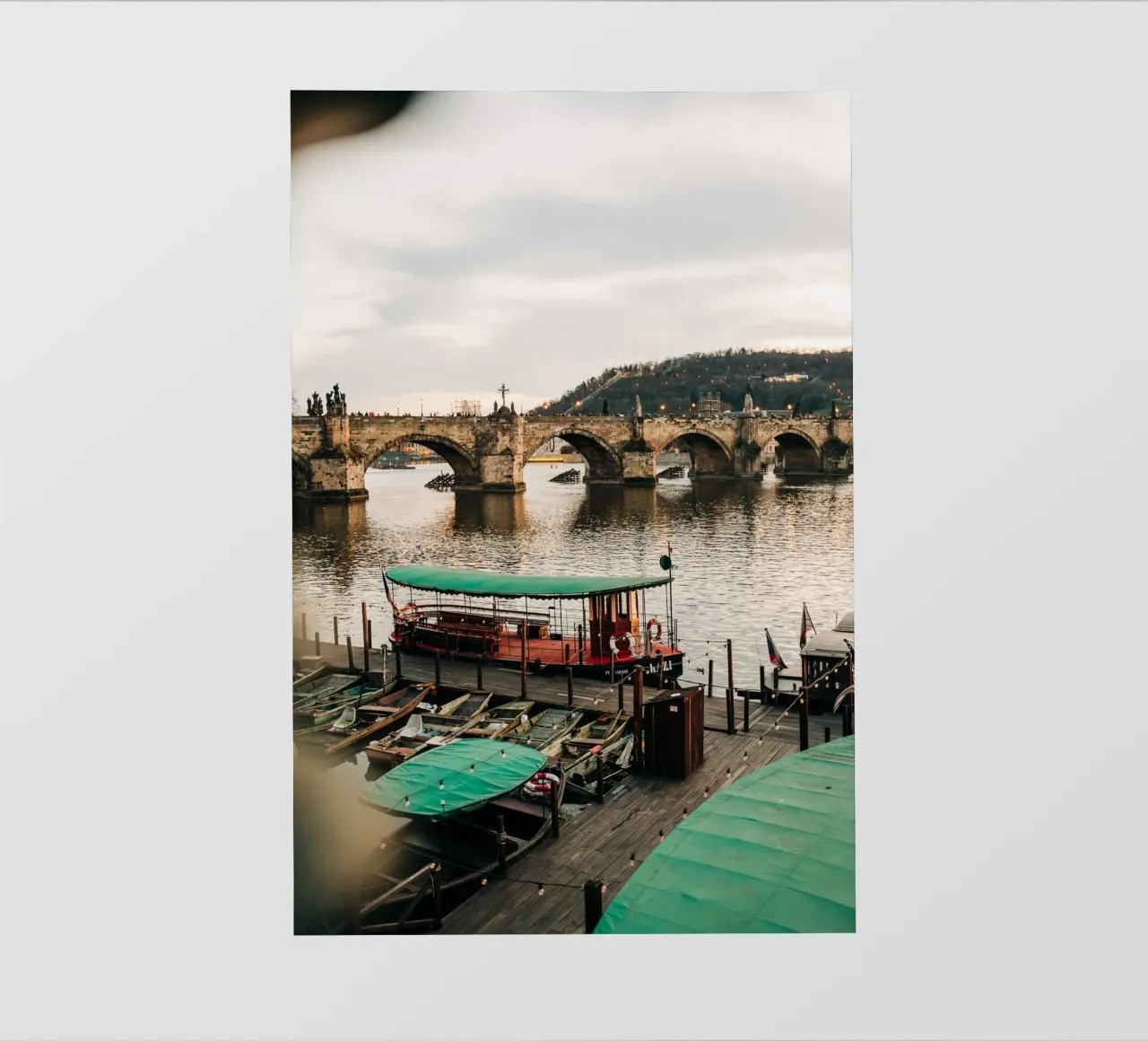 Evening atmosphere in Prague - twilight at Charles Bridge photo wallpaper by Bold and Retro