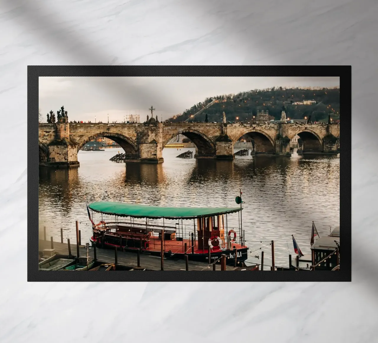 Evening atmosphere in Prague - twilight at Charles Bridge doormat by Bold and Retro