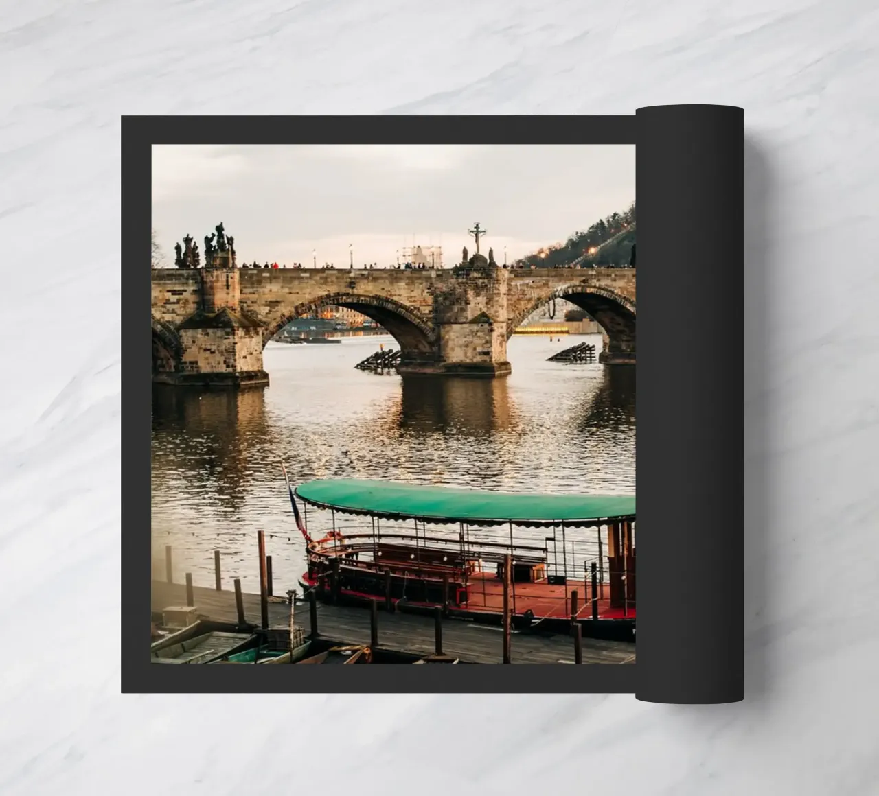 Evening atmosphere in Prague - twilight at Charles Bridge doormat by Bold and Retro