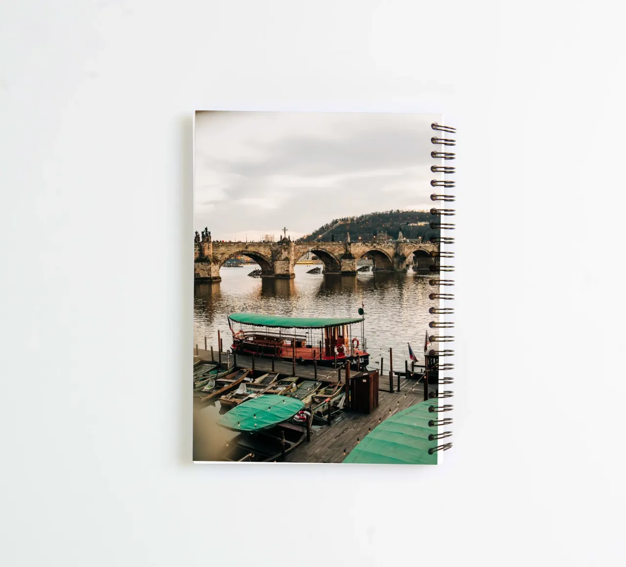 Evening atmosphere in Prague - twilight at Charles Bridge spiral notebook by Bold and Retro