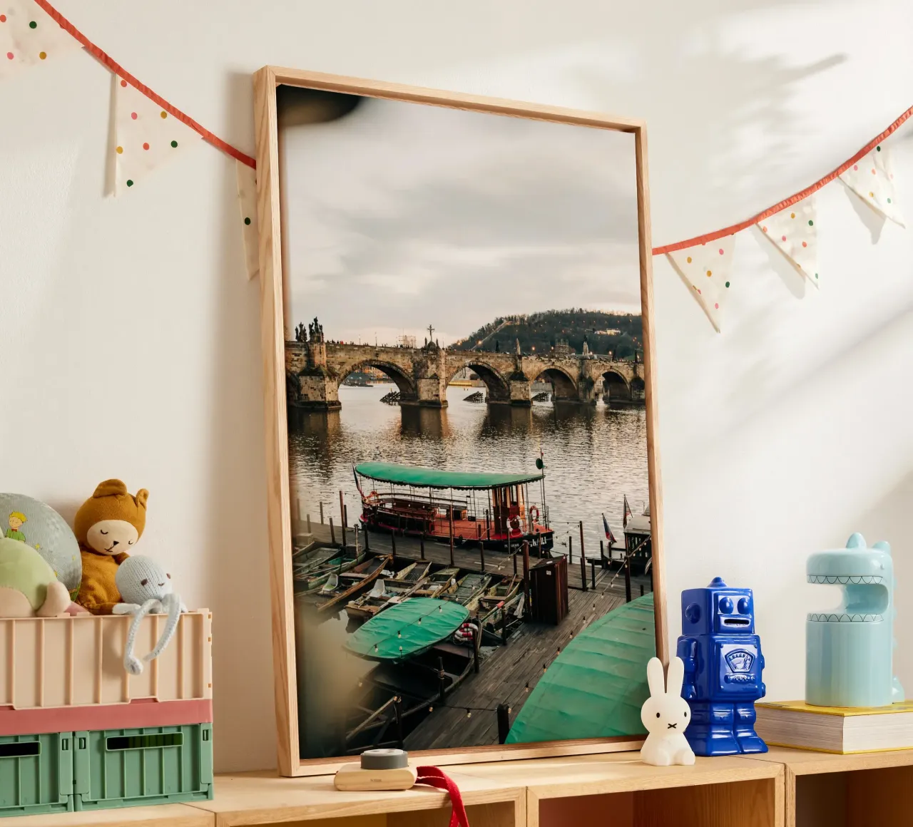 Evening atmosphere in Prague - twilight at Charles Bridge canvas by Bold and Retro
