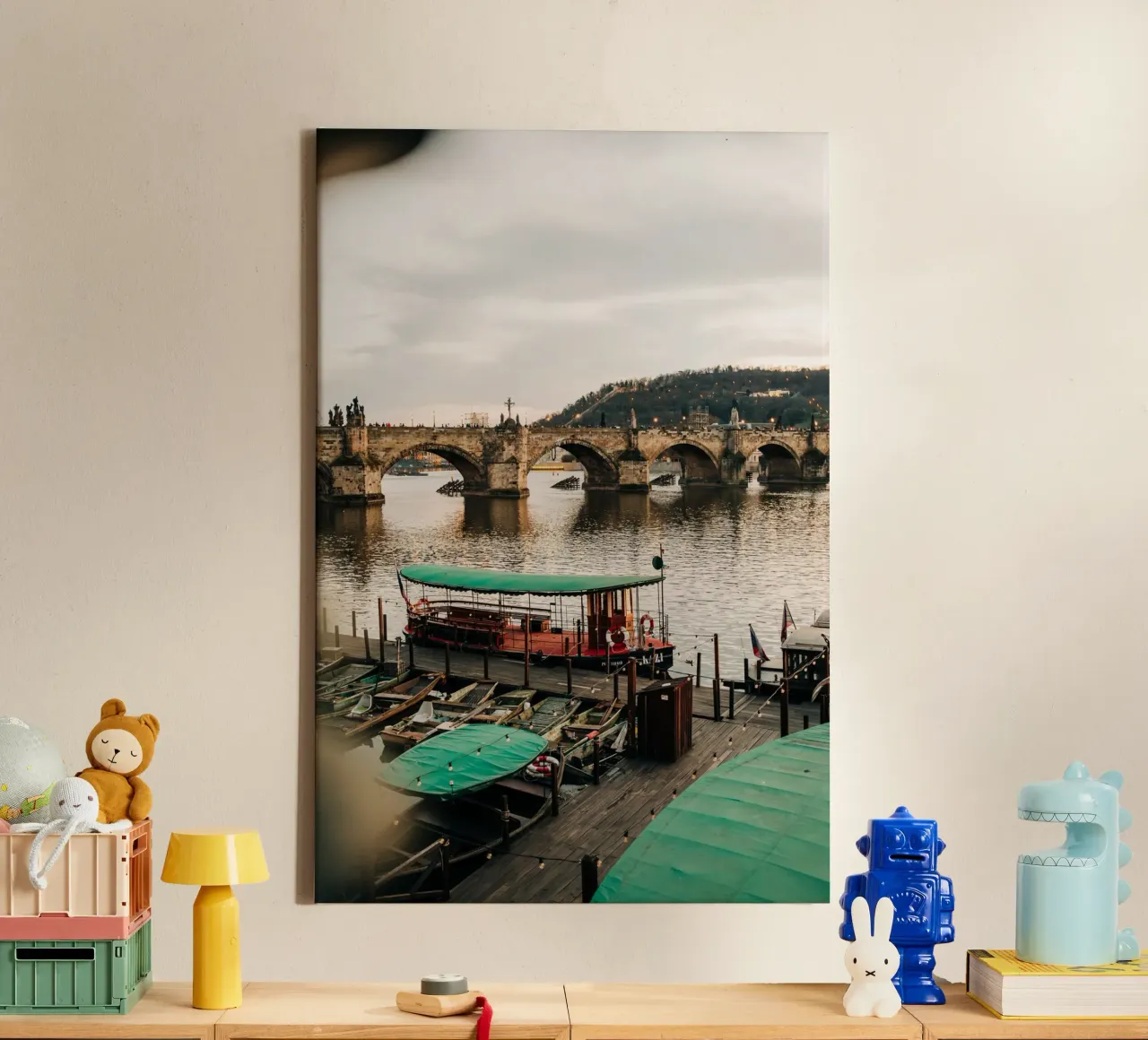 Evening atmosphere in Prague - twilight at Charles Bridge canvas by Bold and Retro
