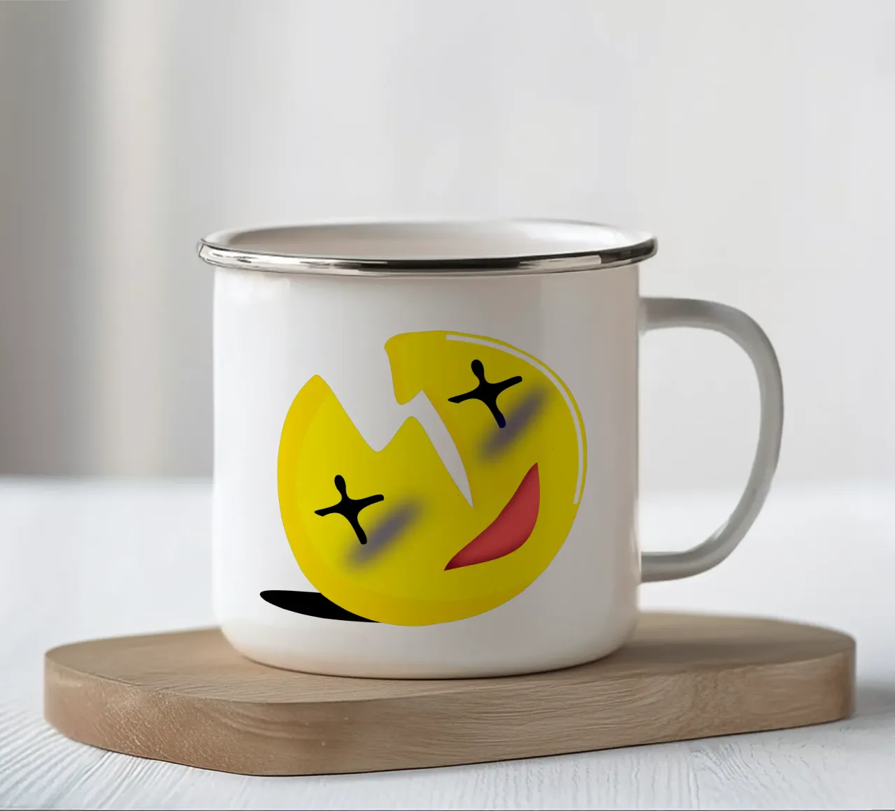 Funny Smiling Silly Face Sarcastic Mood Cartoon enamel mug by sillyindustries