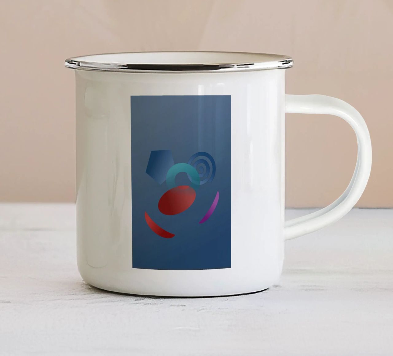 Abstract geometrisch patroon met blauwe achtergrond emaille mok van Something for you