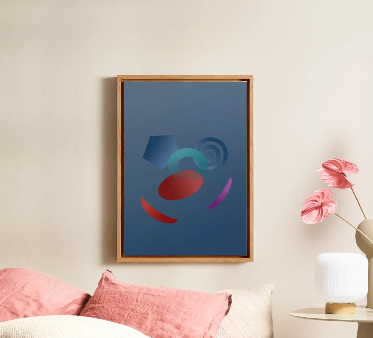 Abstraktes geometrisches Muster mit blauem Hintergrund Leinwand von Something for you