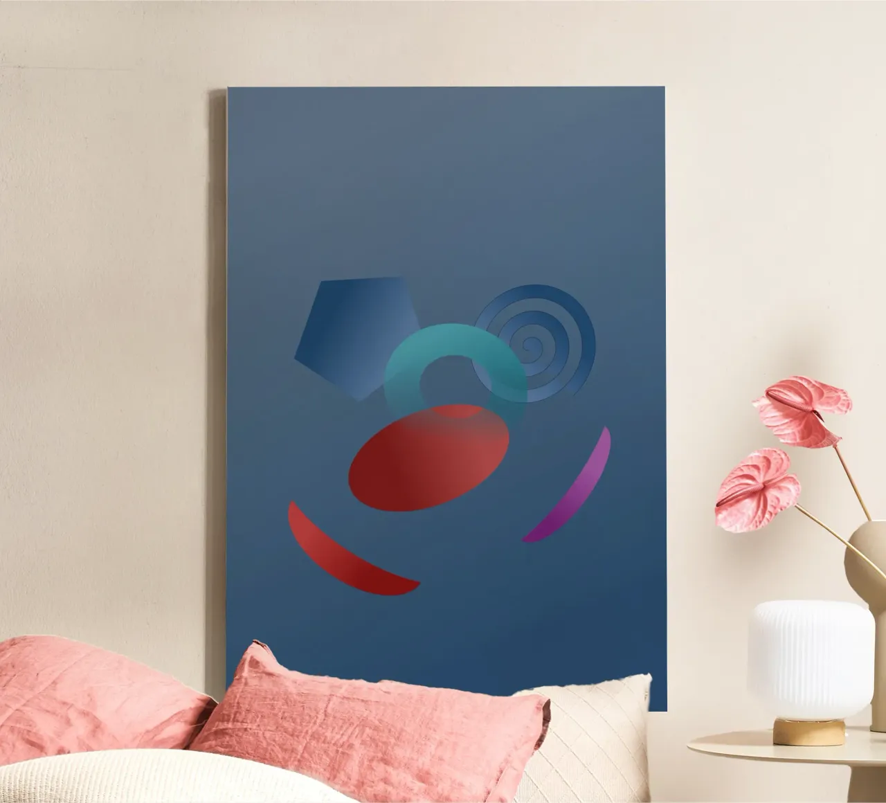 Abstraktes geometrisches Muster mit blauem Hintergrund Leinwand von Something for you