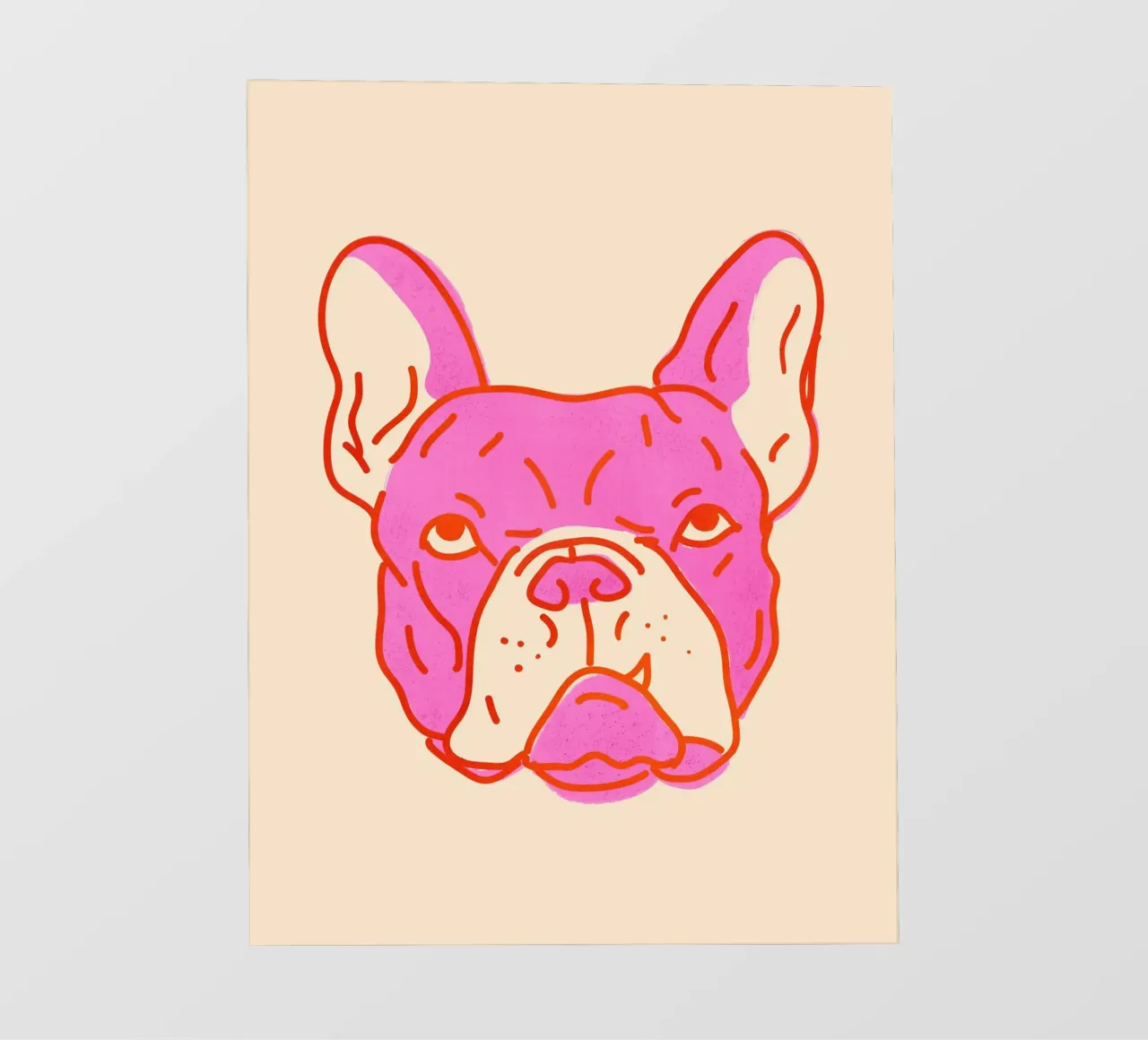 Bulldog Pop Art in rosa caldo e arancione su crema telo in pvc da showmemars