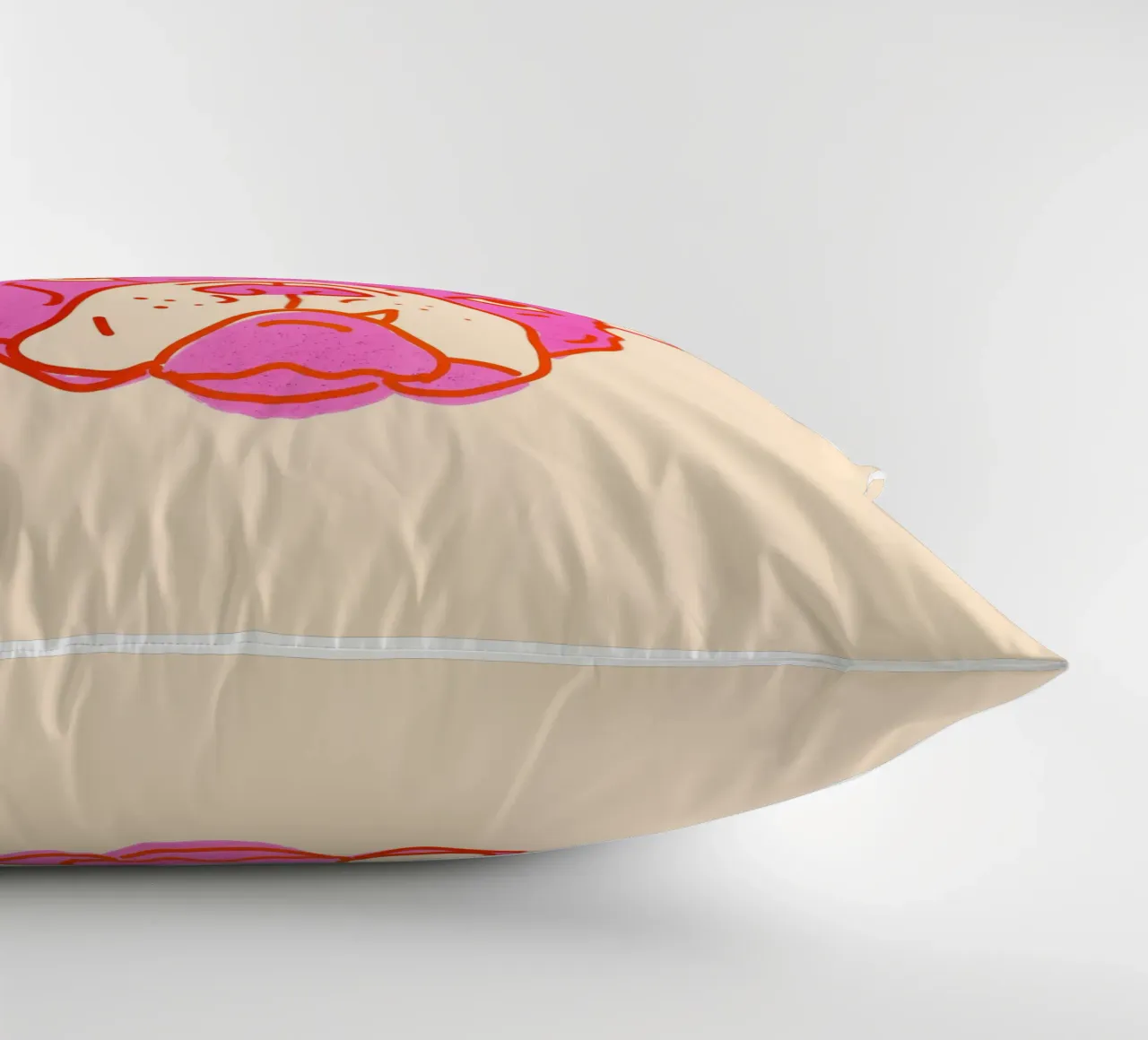 Bulldog Pop Art in rosa caldo e arancione su crema cuscino da showmemars