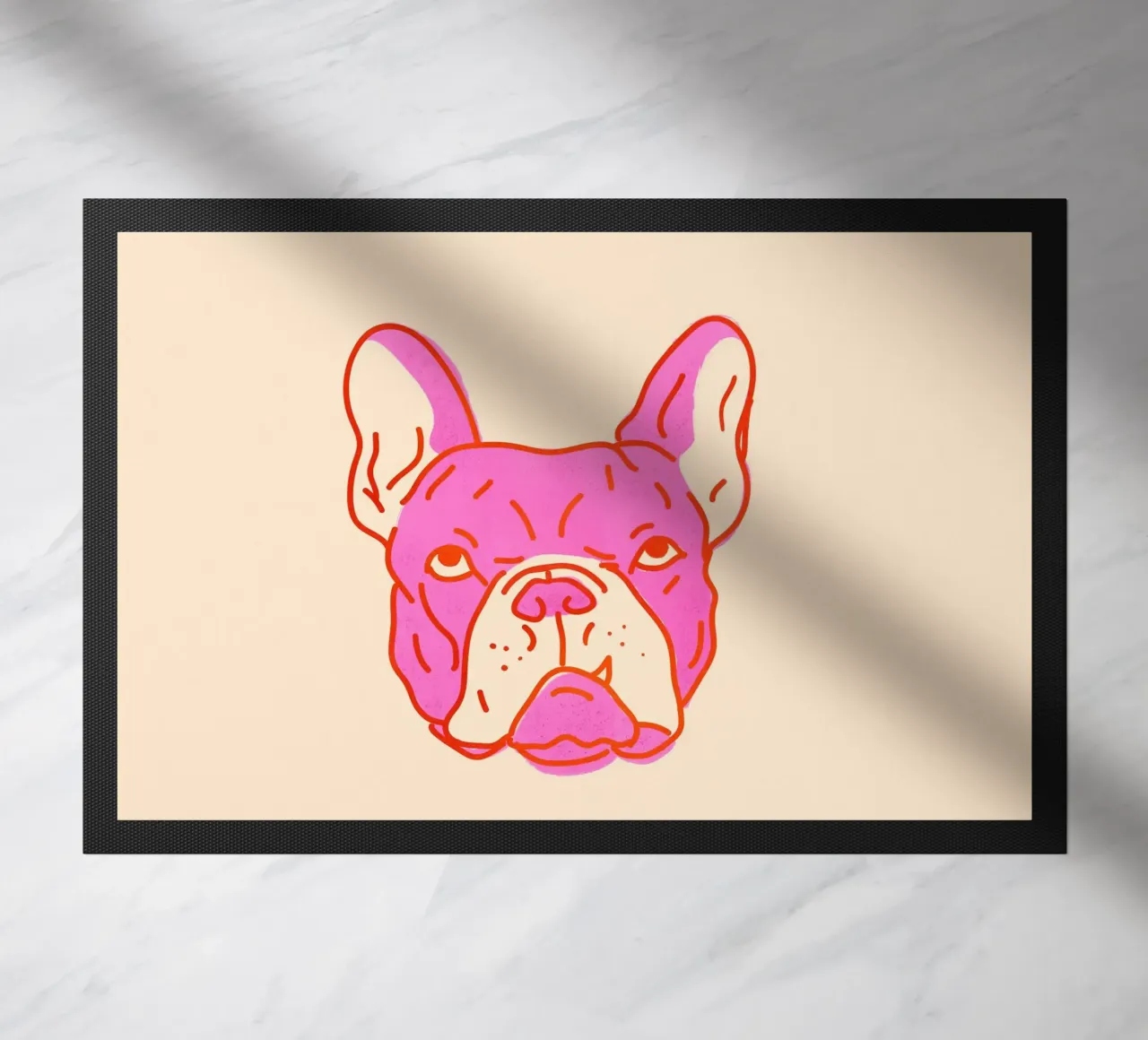 Bulldog Pop Art in rosa caldo e arancione su crema zerbino da showmemars