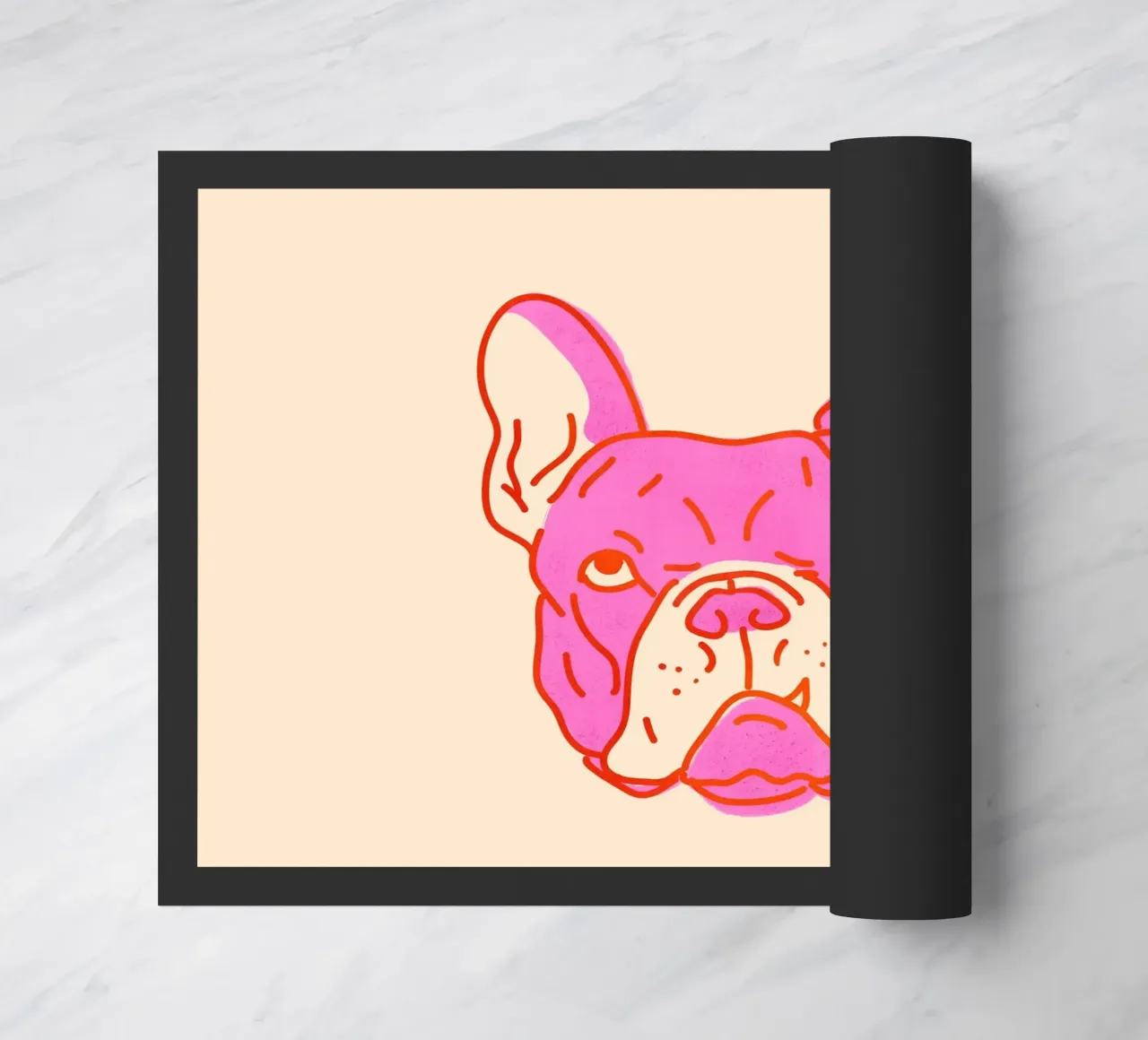 Bulldog Pop Art in rosa caldo e arancione su crema zerbino da showmemars