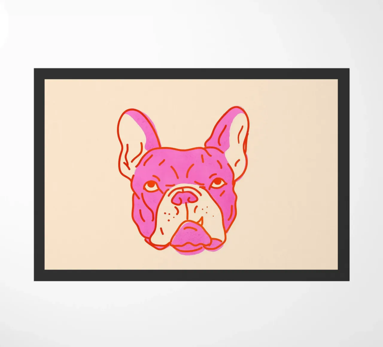 Bulldog Pop Art in rosa caldo e arancione su crema zerbino da showmemars