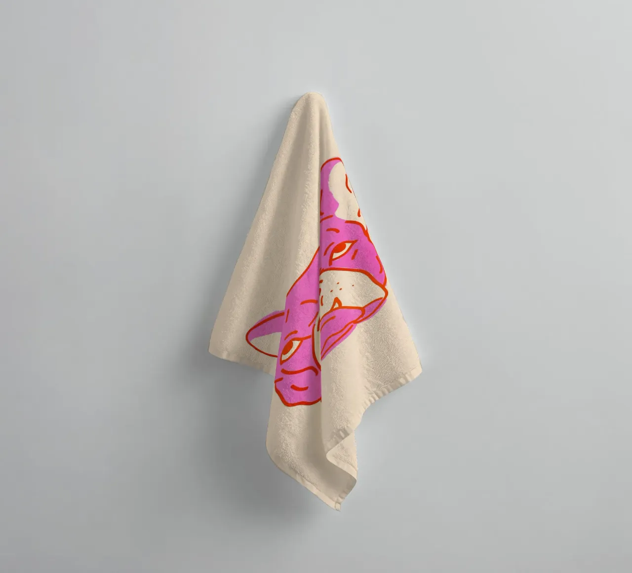 Bulldog Pop Art in rosa caldo e arancione su crema asciugamano da bagno da showmemars