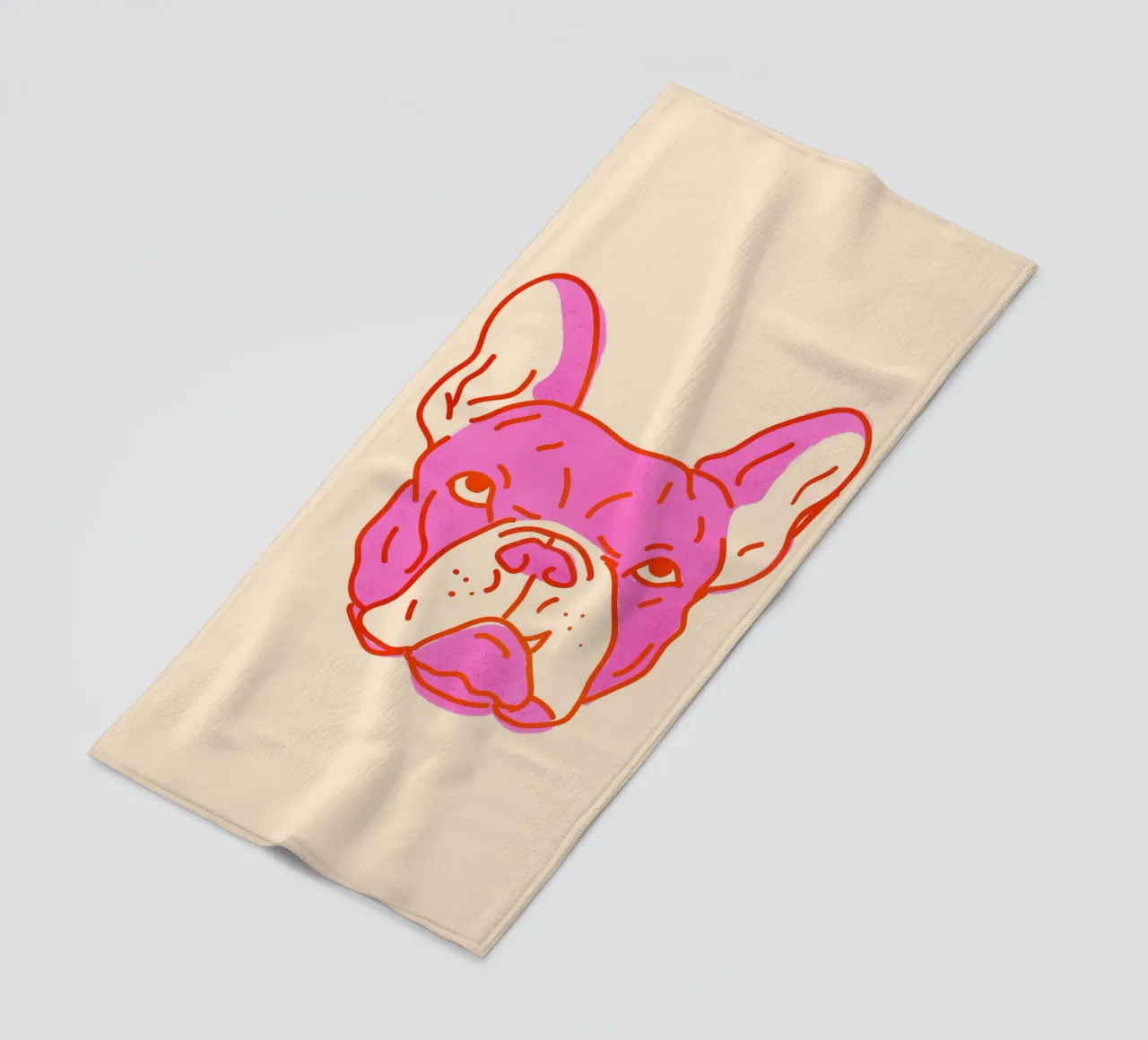 Bulldog Pop Art in rosa caldo e arancione su crema telo mare da showmemars