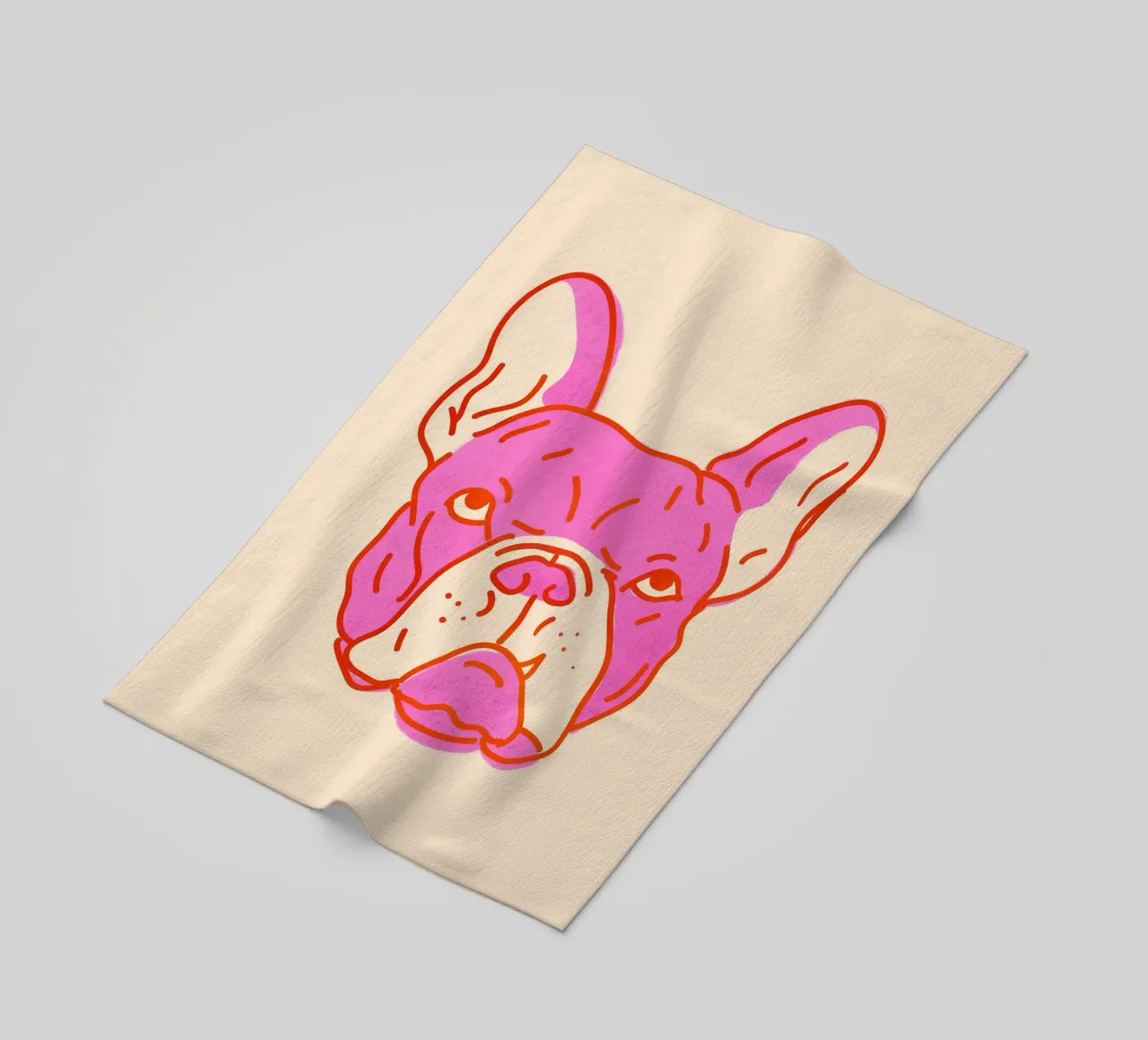 Bulldog Pop Art in rosa caldo e arancione su crema telo mare da showmemars