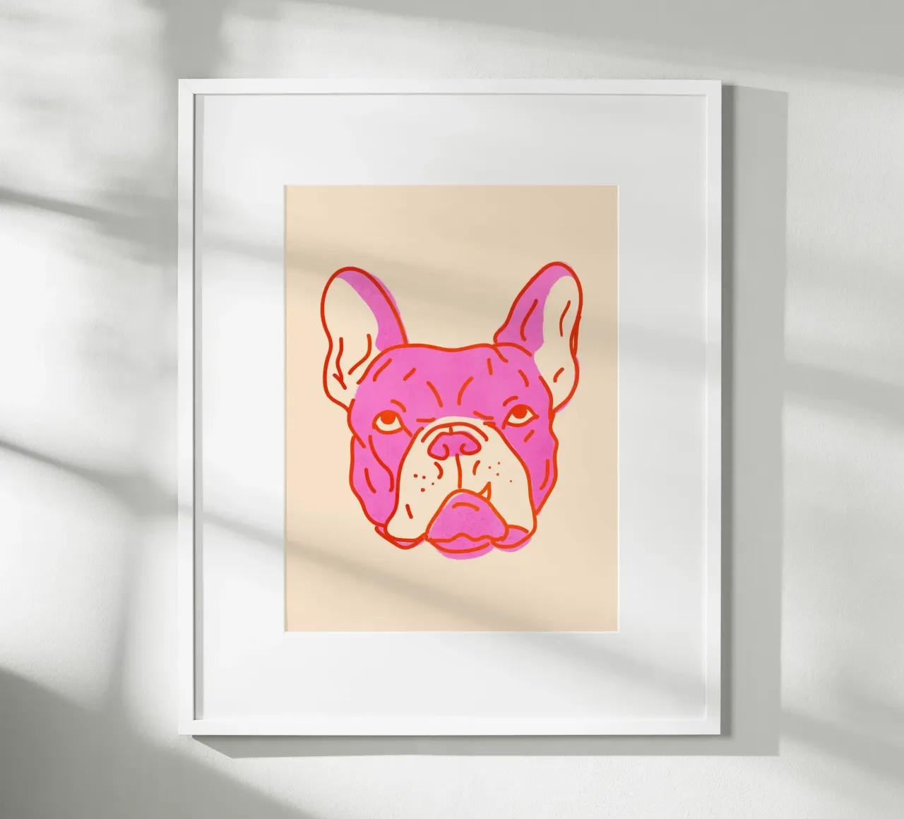Bulldog Pop Art in rosa caldo e arancione su crema carta hahnemühle da showmemars