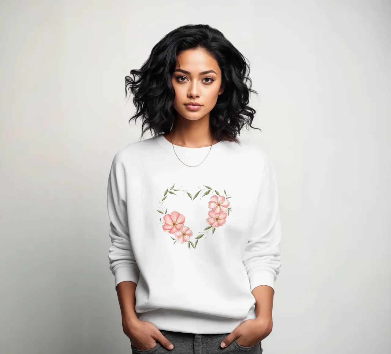 Heart with delicate flowers and leaves. Rommantic sweatshirt by CalliLetters