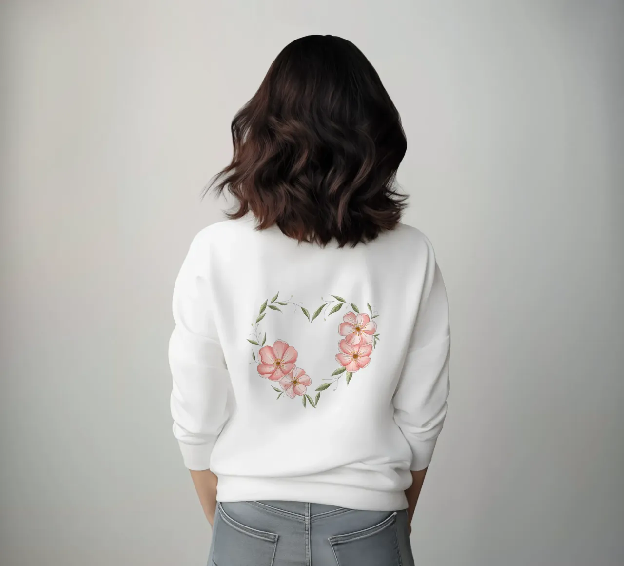 Heart with delicate flowers and leaves. Rommantic sweatshirt by CalliLetters