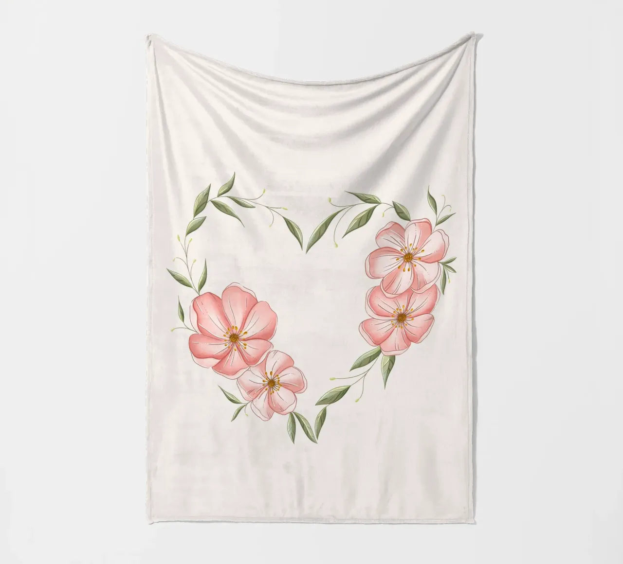 Cuore con fiori e foglie delicate. Romantico coperta in pile da CalliLetters