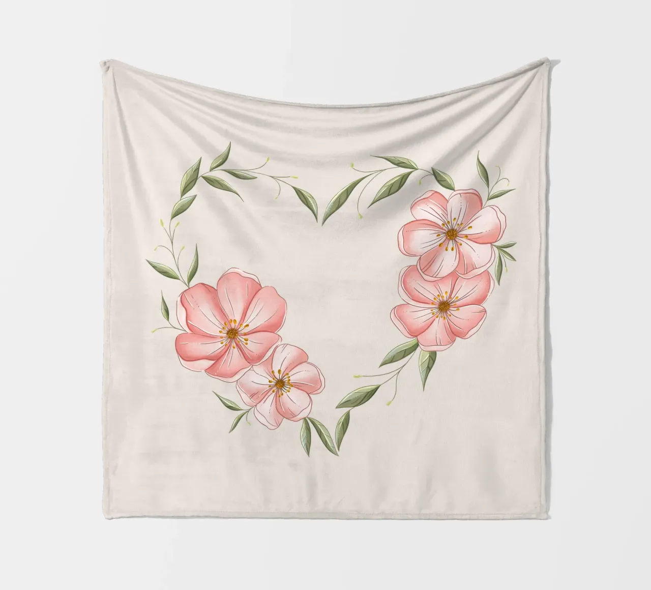 Cuore con fiori e foglie delicate. Romantico coperta in pile da CalliLetters