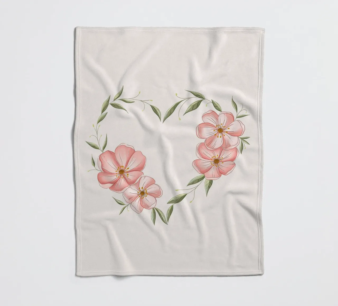 Cuore con fiori e foglie delicate. Romantico coperta in pile da CalliLetters