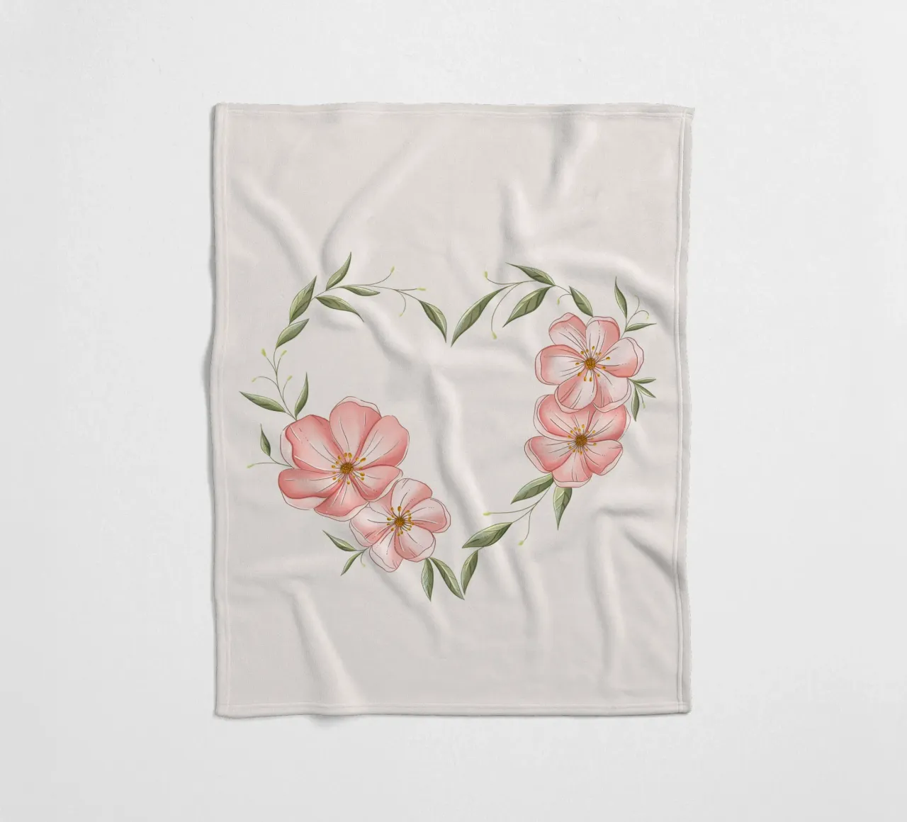 Cuore con fiori e foglie delicate. Romantico coperta in pile da CalliLetters