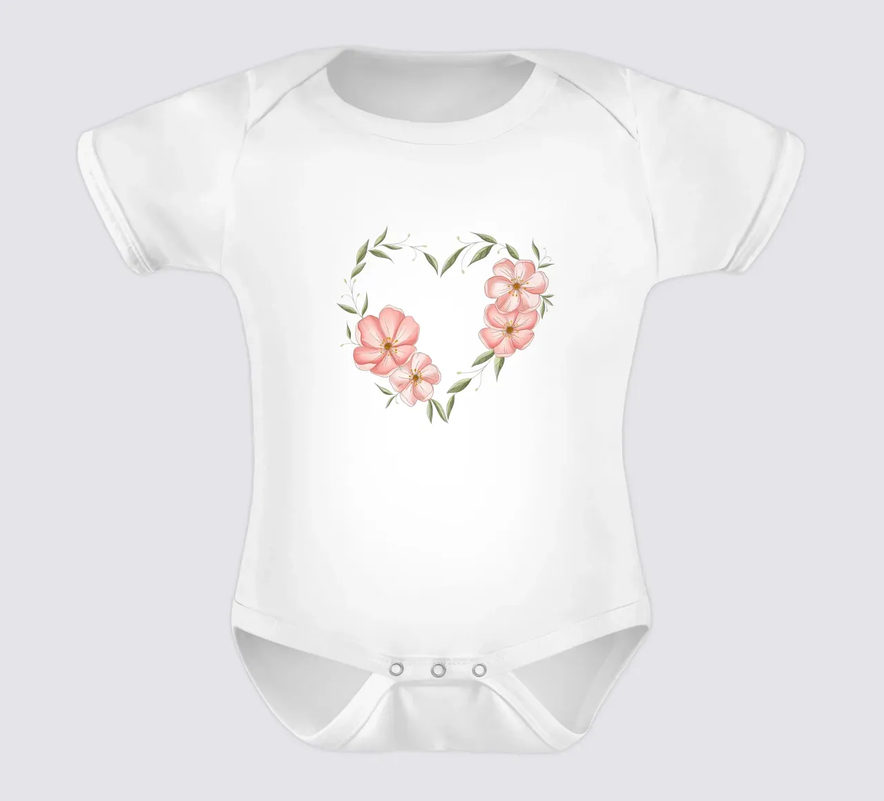 Cuore con fiori e foglie delicate. Romantico body neonato maniche corte da CalliLetters
