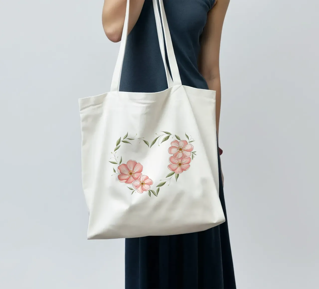 Cuore con fiori e foglie delicate. Romantico borsa in juta da CalliLetters
