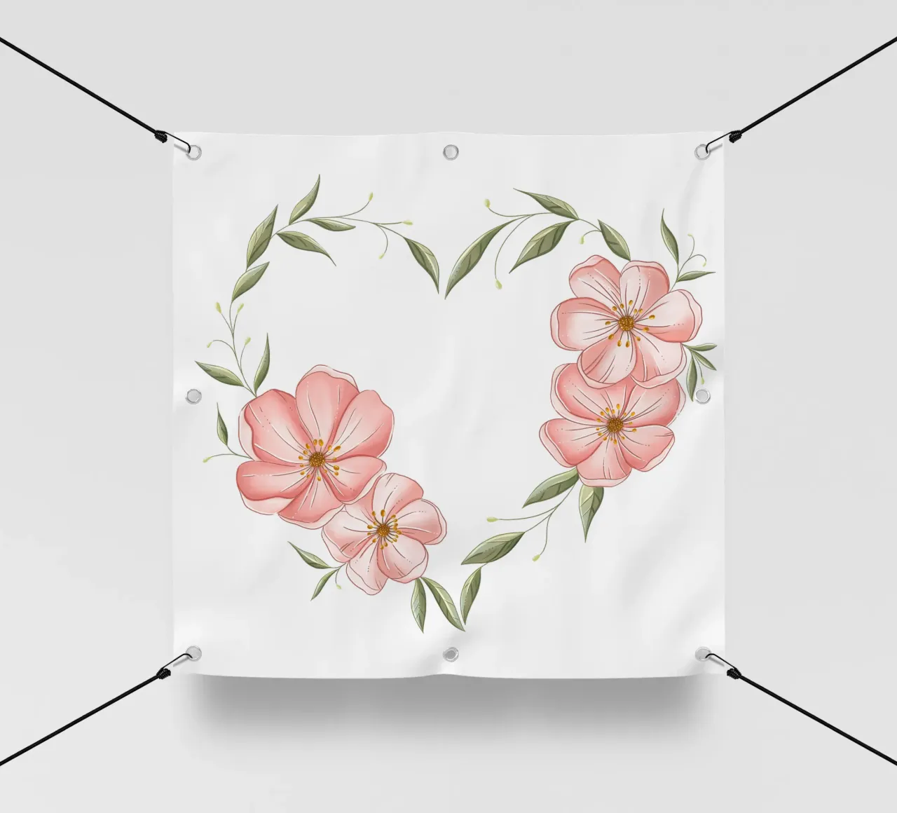 Cuore con fiori e foglie delicate. Romantico telo in pvc da CalliLetters
