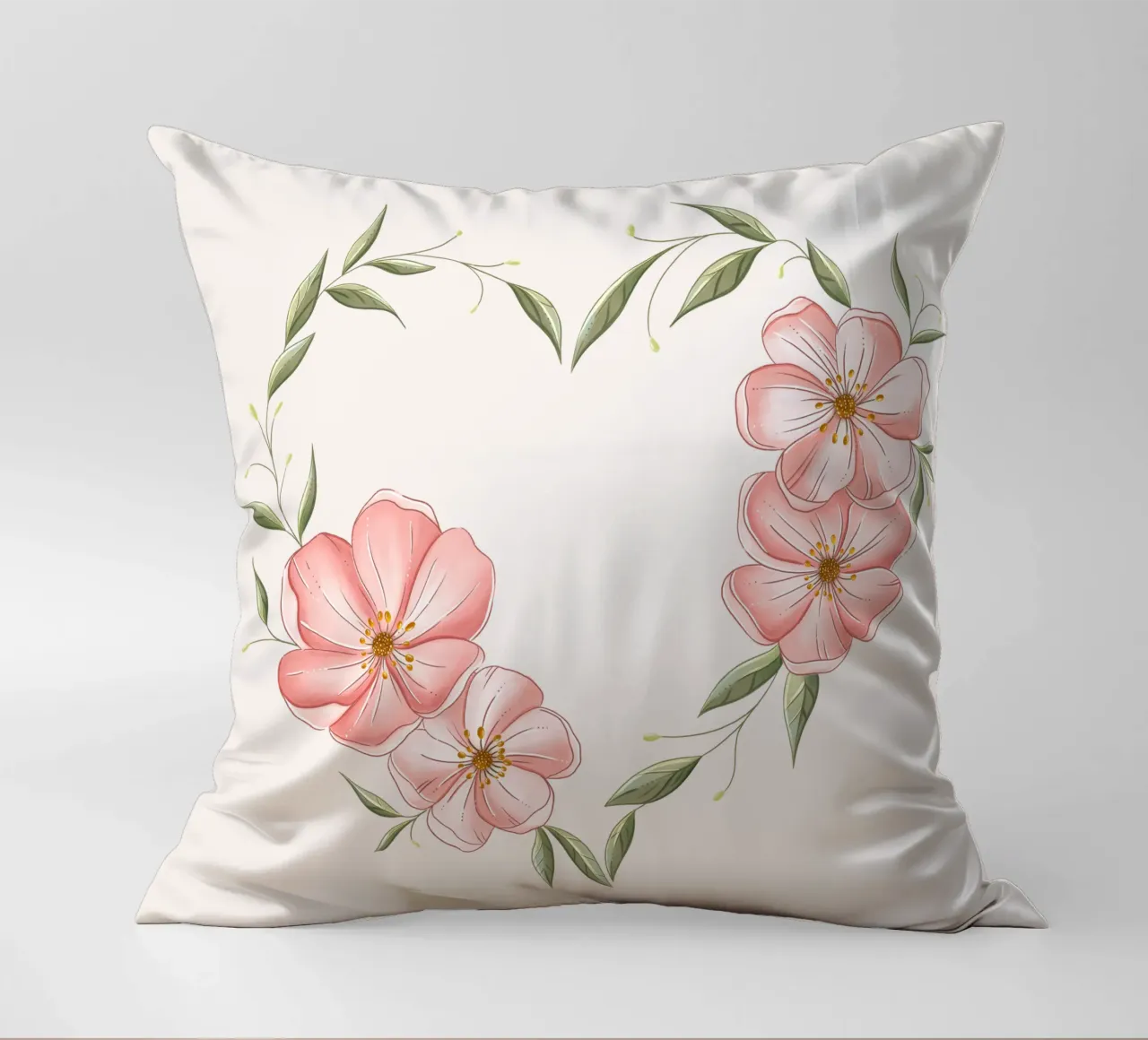 Cuore con fiori e foglie delicate. Romantico cuscino da CalliLetters