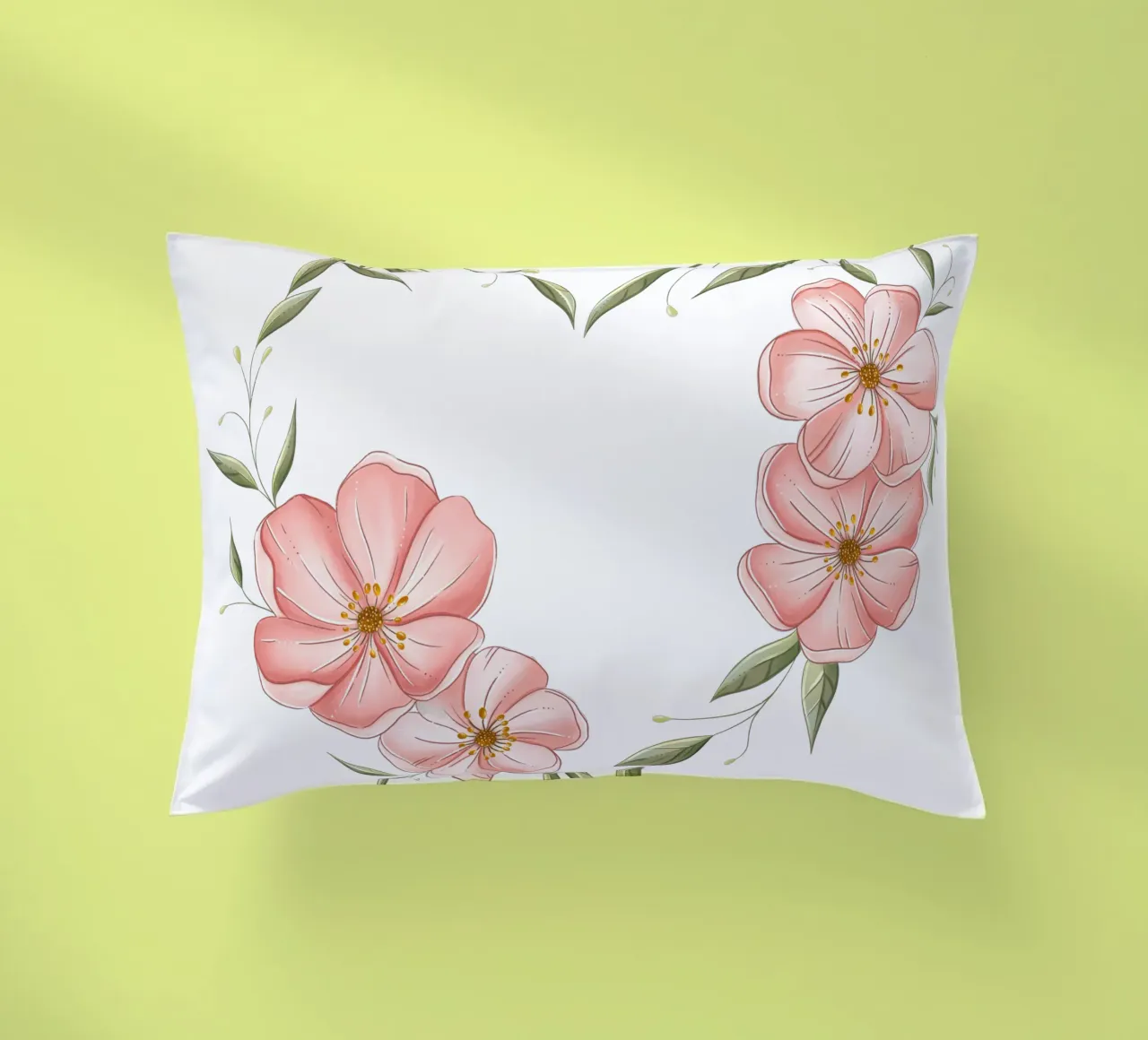 Cuore con fiori e foglie delicate. Romantico cuscino da CalliLetters