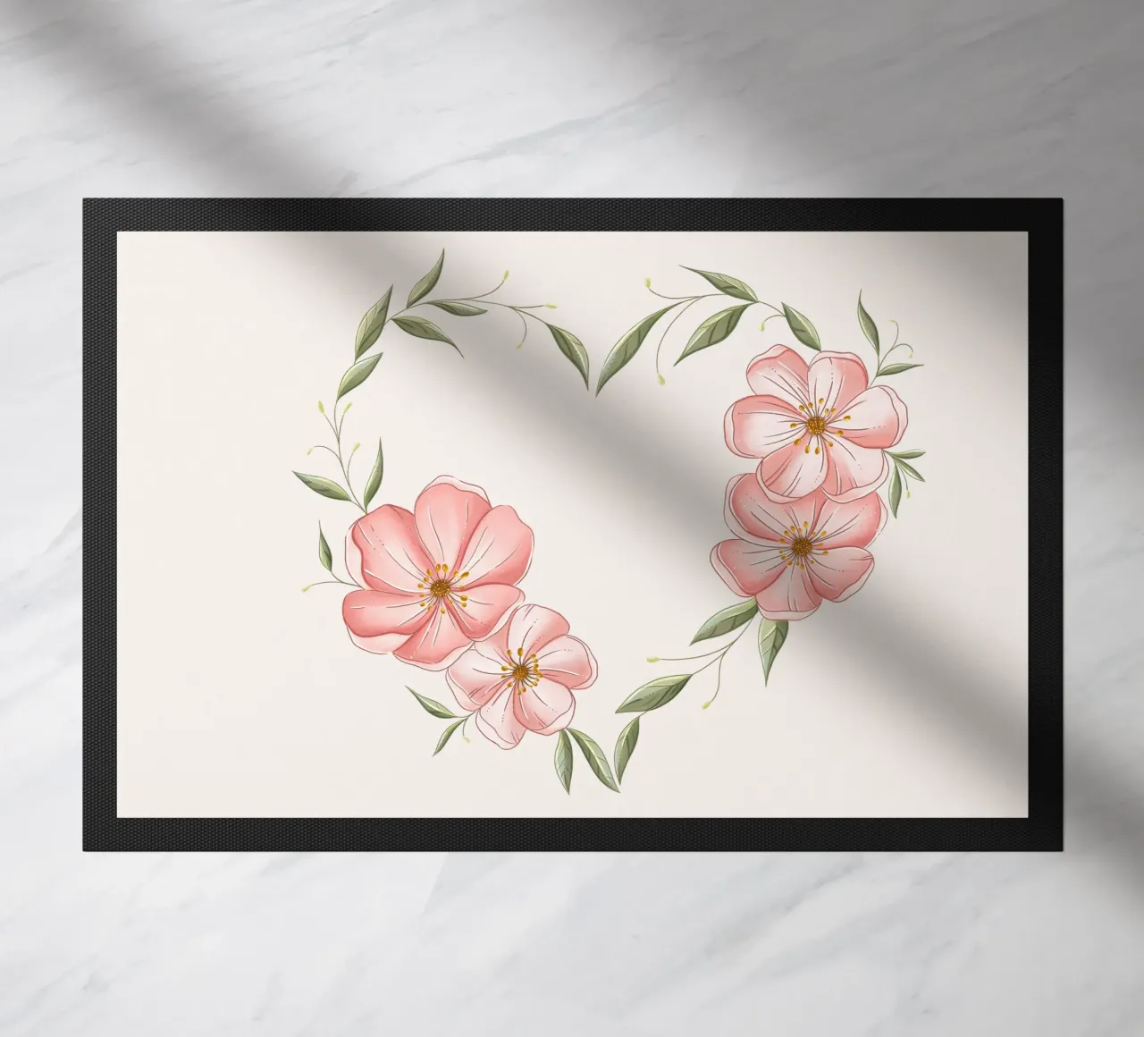 Cuore con fiori e foglie delicate. Romantico zerbino da CalliLetters