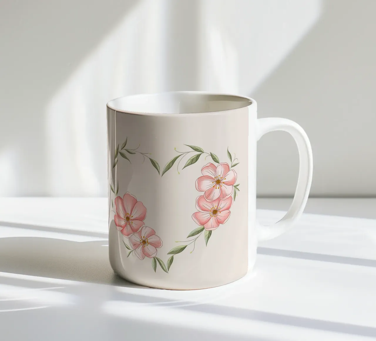 Cuore con fiori e foglie delicate. Romantico tazza in ceramica da CalliLetters