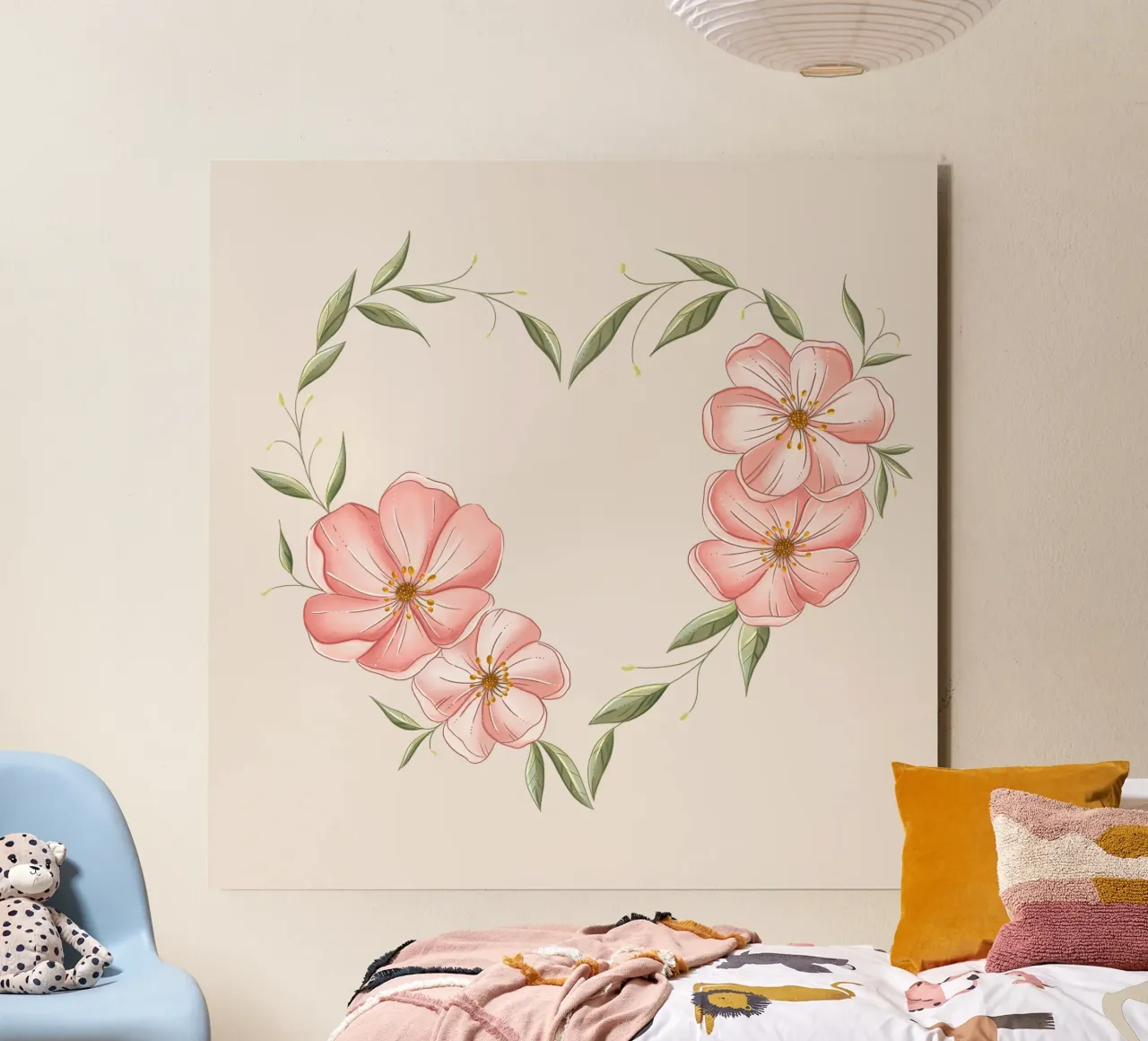 Cuore con fiori e foglie delicate. Romantico alluminio dibond da CalliLetters