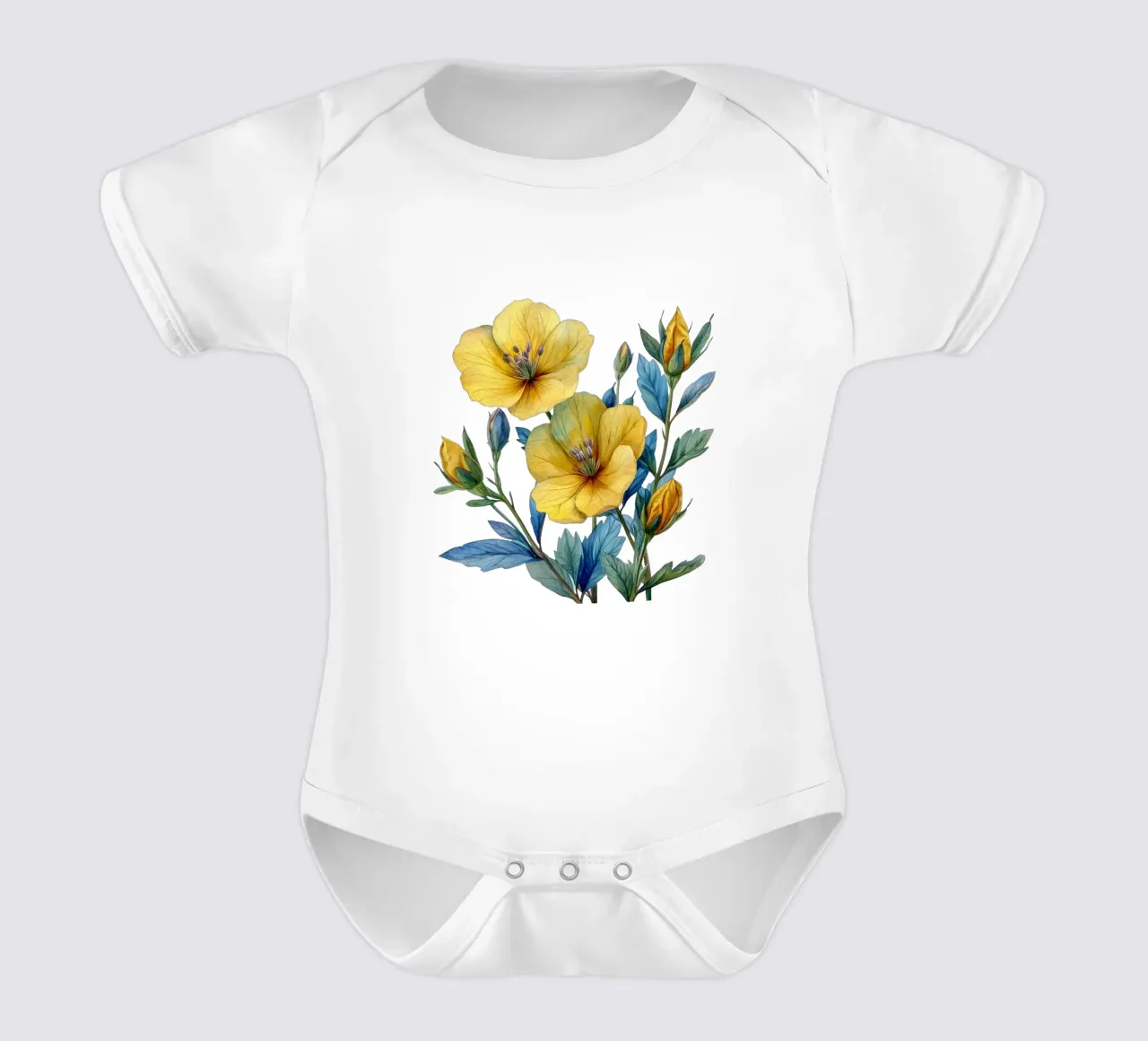 Evening Primrose Flower 4 short-sleeve baby romper by Bold Blooms