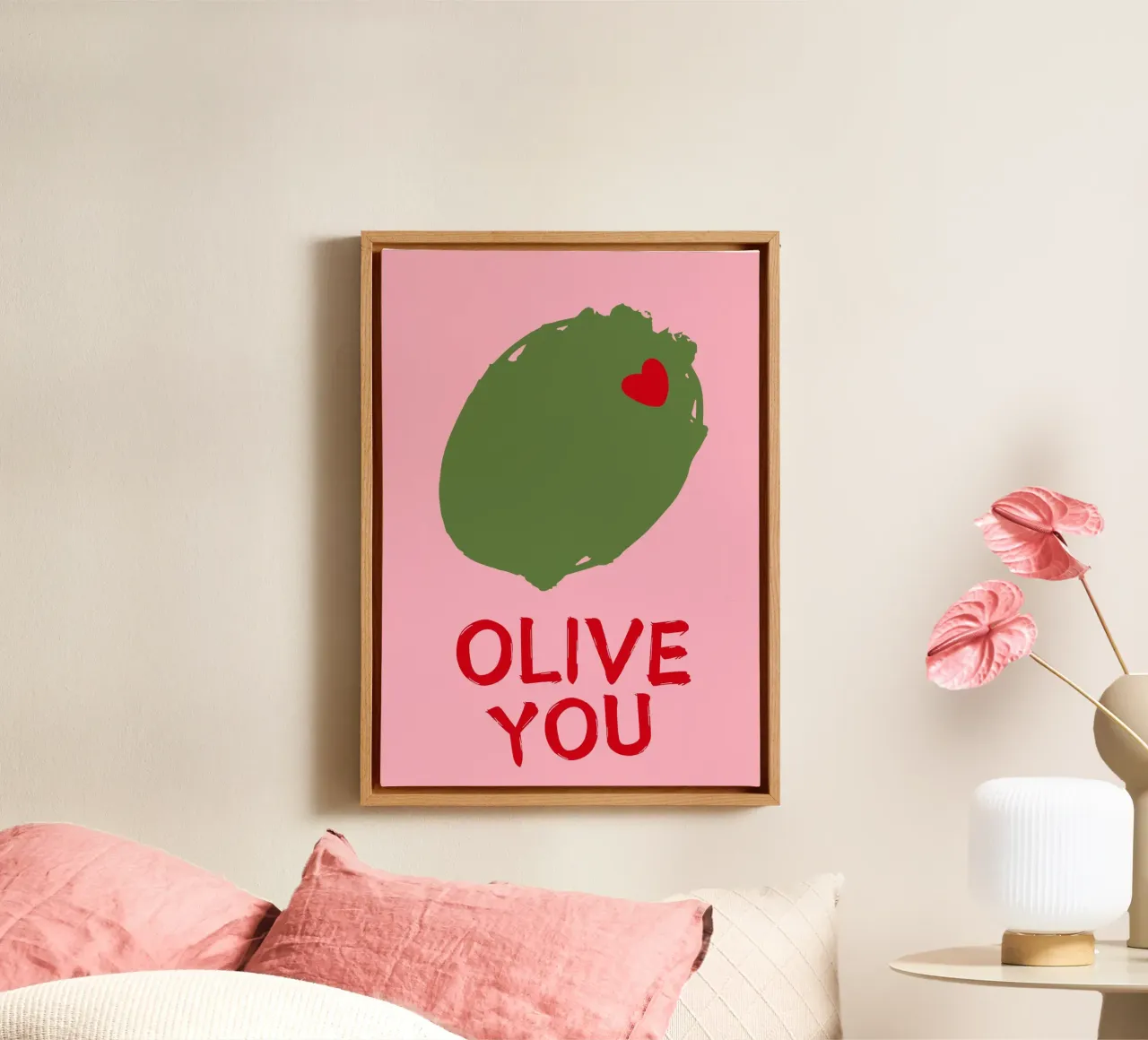 OLIVE YOU, ti amo, amanti, tipografia tela con Cornice a cassetta da pdigitalprints