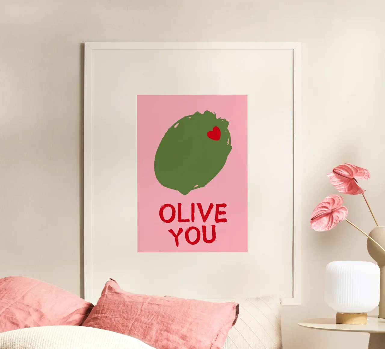 OLIVE YOU, ti amo, amanti, tipografia poster con telaio in alluminio da pdigitalprints