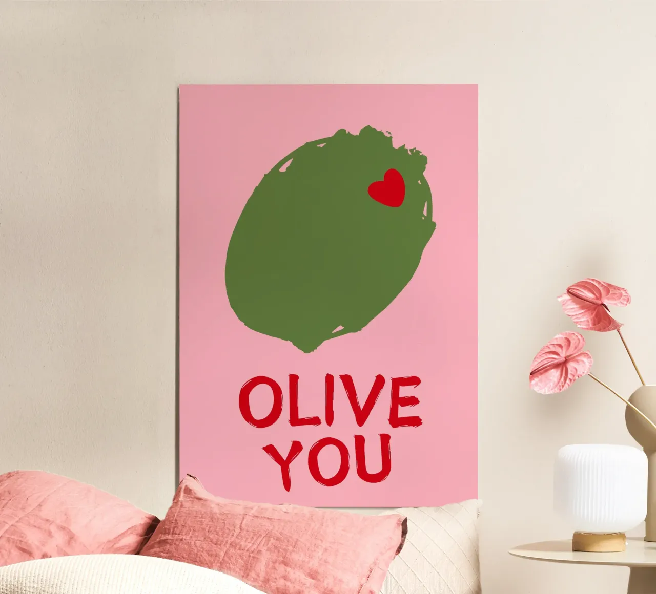 OLIVE YOU, ti amo, amanti, tipografia poster con telaio in alluminio da pdigitalprints